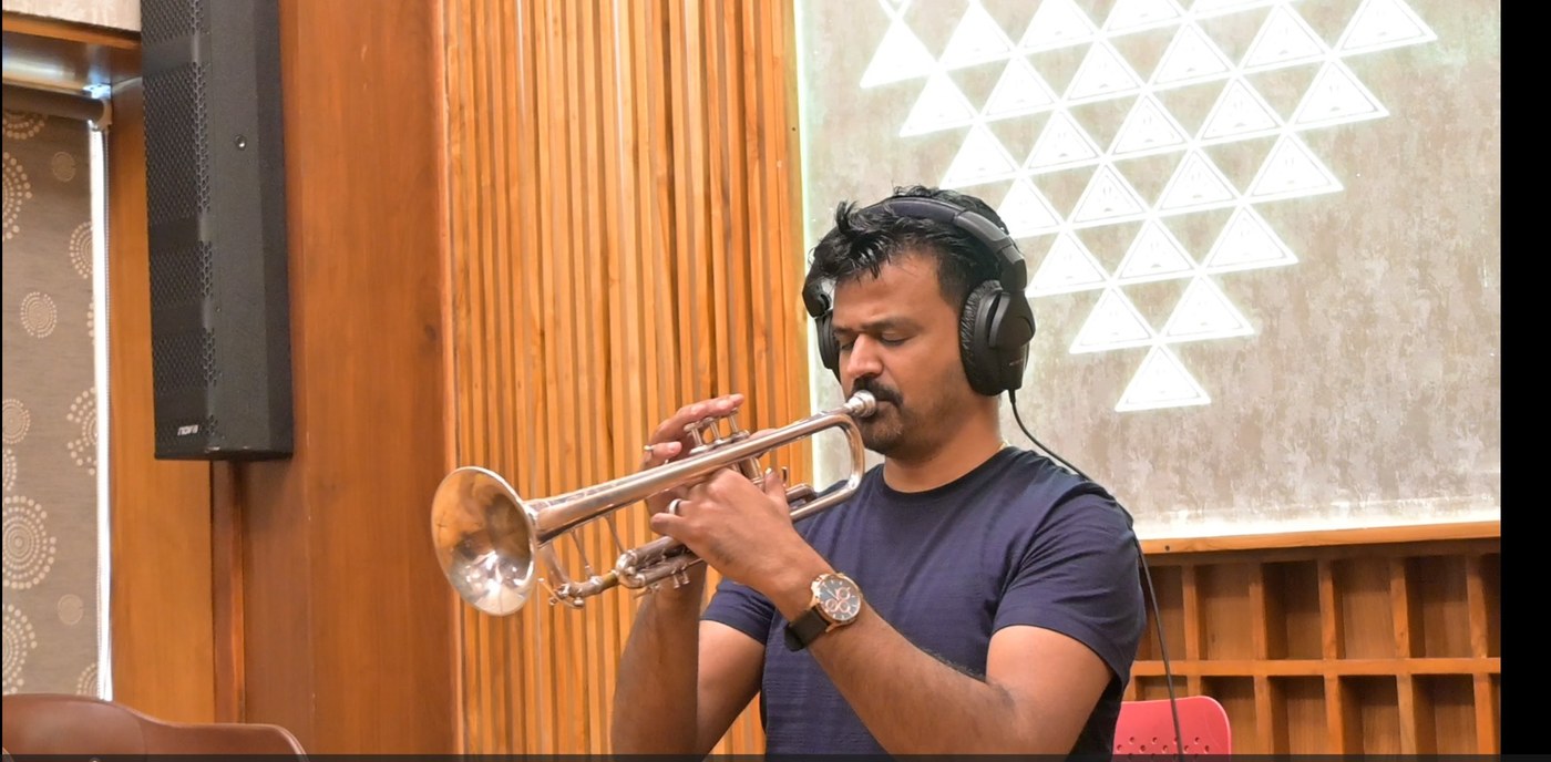 Trumpet player recording remotely for Shehnai Funk