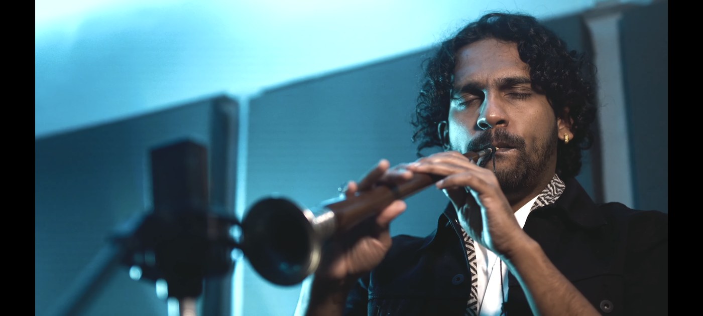 Omkar Dhumal playing the Shehnai in the studio